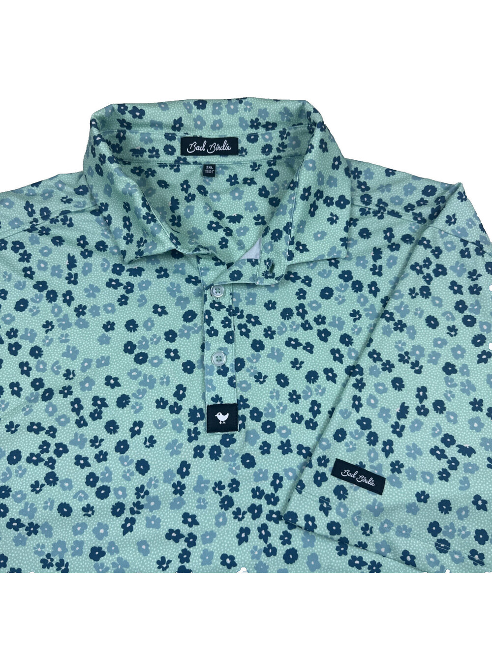 Bad Birdie Polo Shirt Men’s 2XL Green Floral Print Performance Golf Stretch
